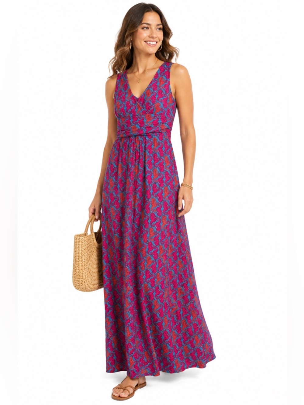 Lilly Pulitzer Maxi Dress Small Pink Blue Seahorse Print Sleeveless Coastal Chic